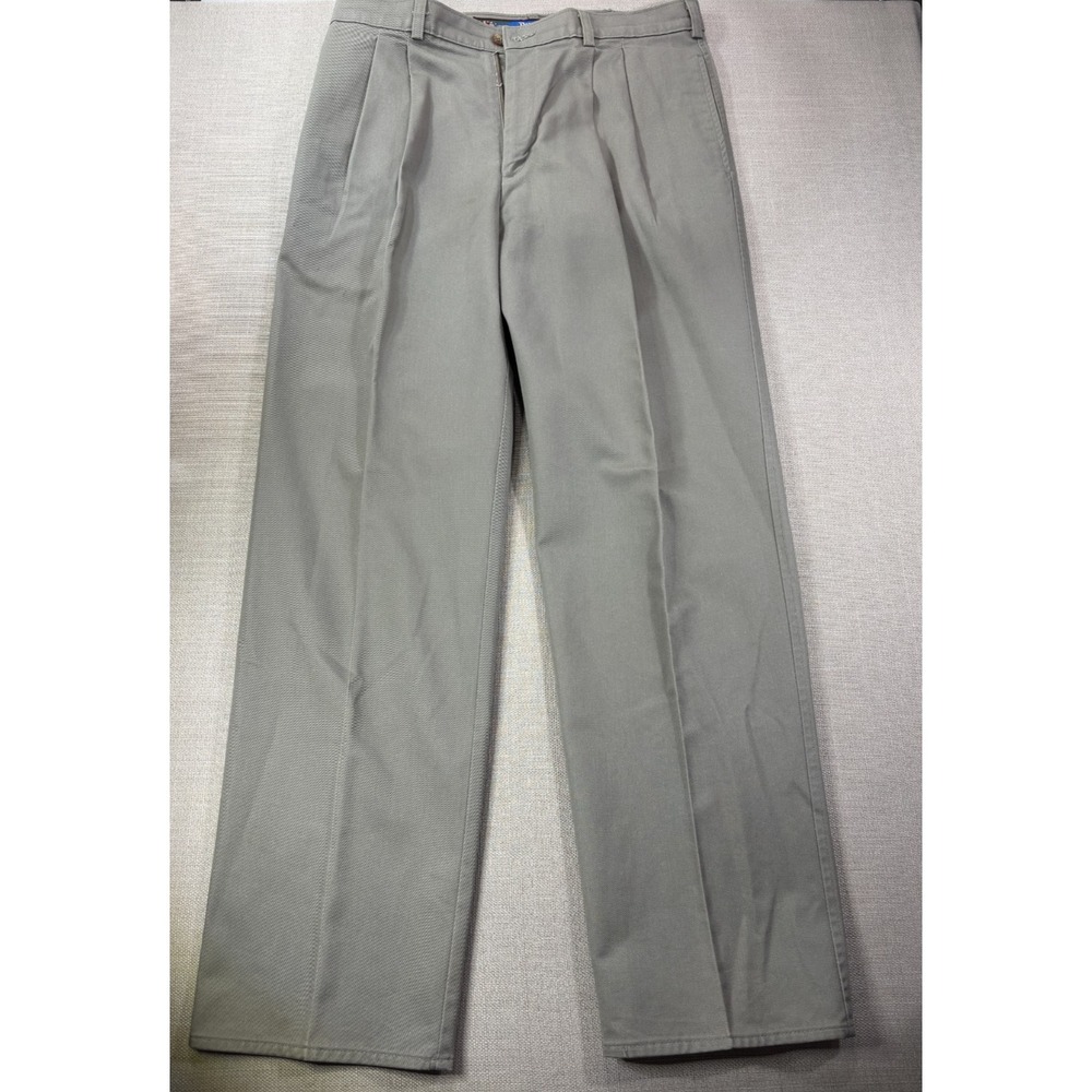 Vintage Duxbak Men's Pleated Olive Chino Khaki Preppy Pants Size 34 X 32